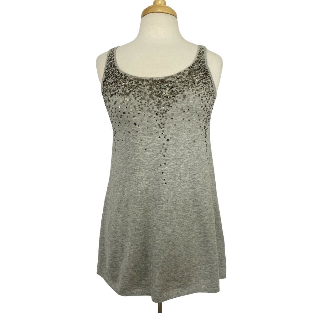 EILEEN FISHER Gray Cotton Cashmere Beaded Sleeveless Top Size XS #S1SCK Tank